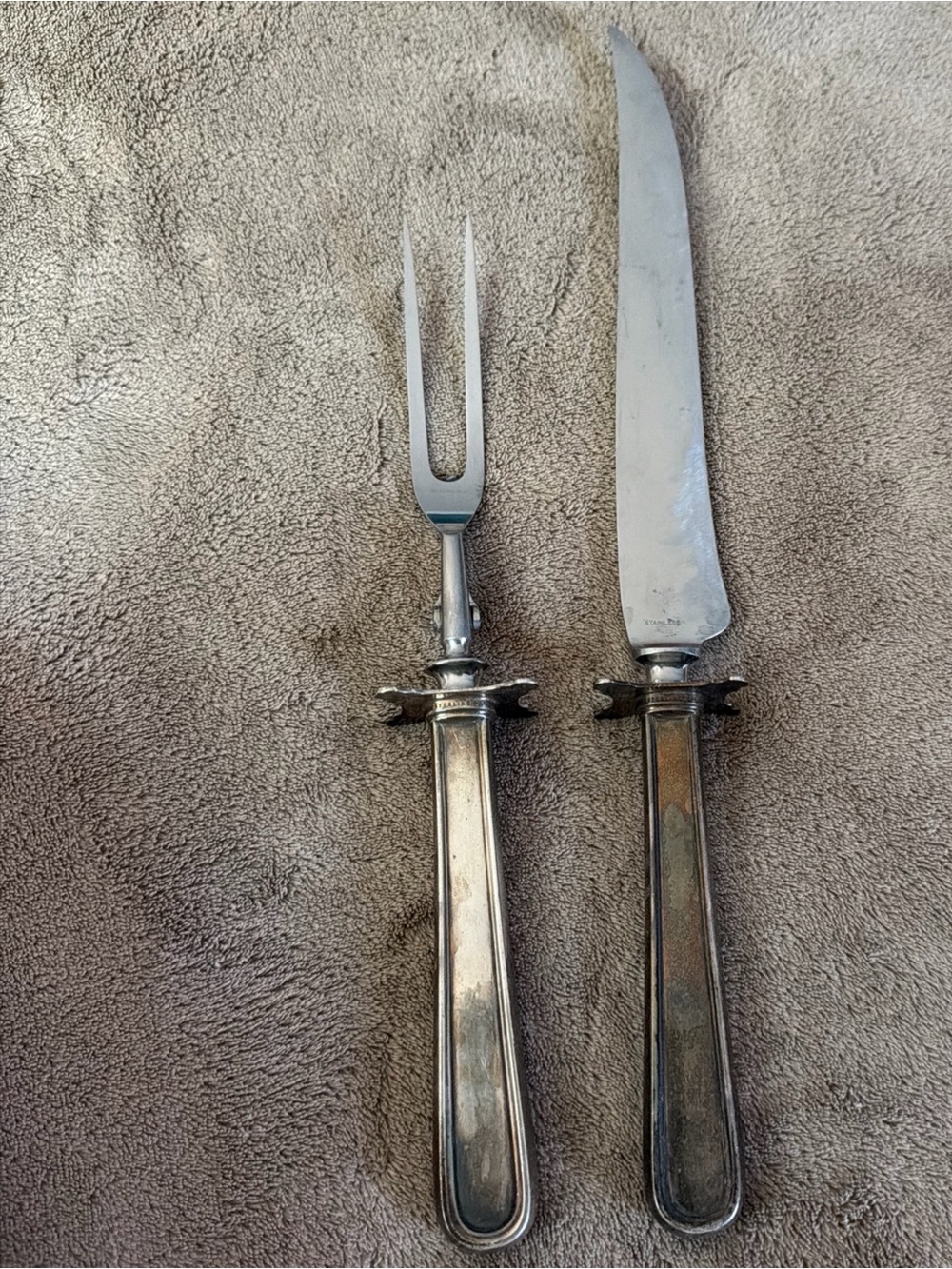 S Kirk & Son Inc. 1927 Calvert  12” Fork & 15” Knife Carving Set Sterling Silver